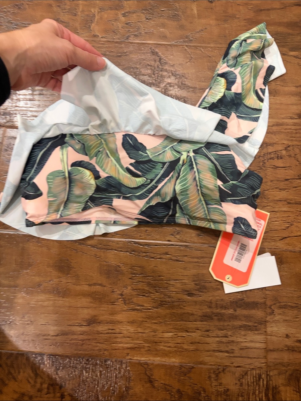 Gianni Bini Peach & Green Tropical Leaf One-Shoulder Bikini - Picture 6 of 8